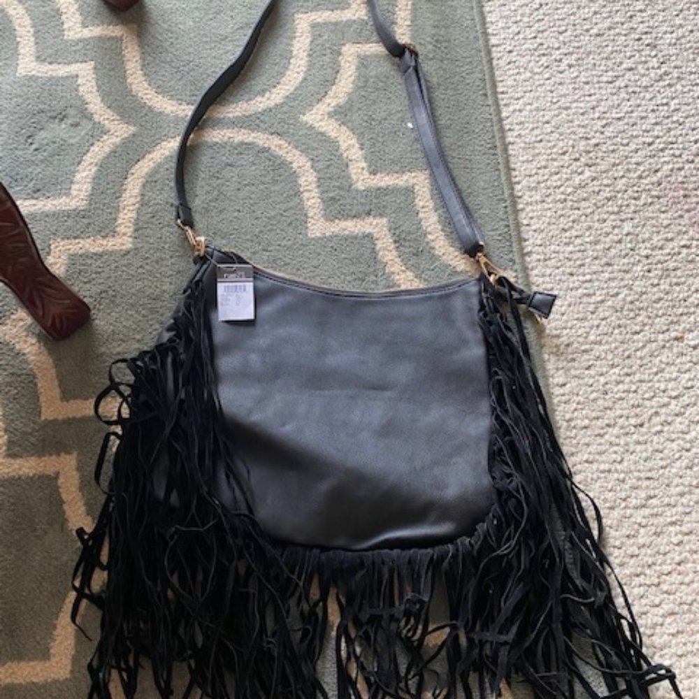 nwt black fringe bag